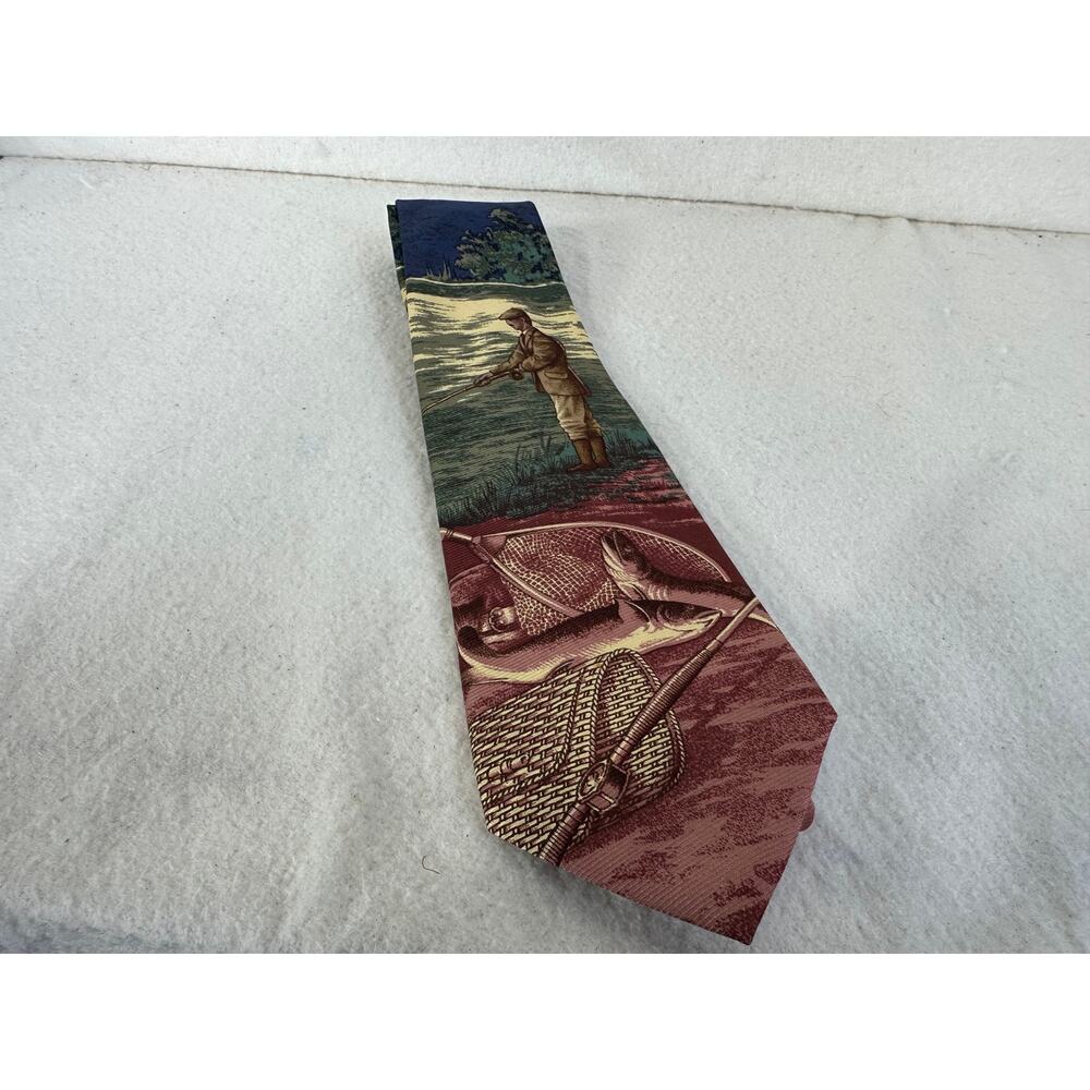 Nautica Men's 100% Silk Necktie Fly Fishing Theme